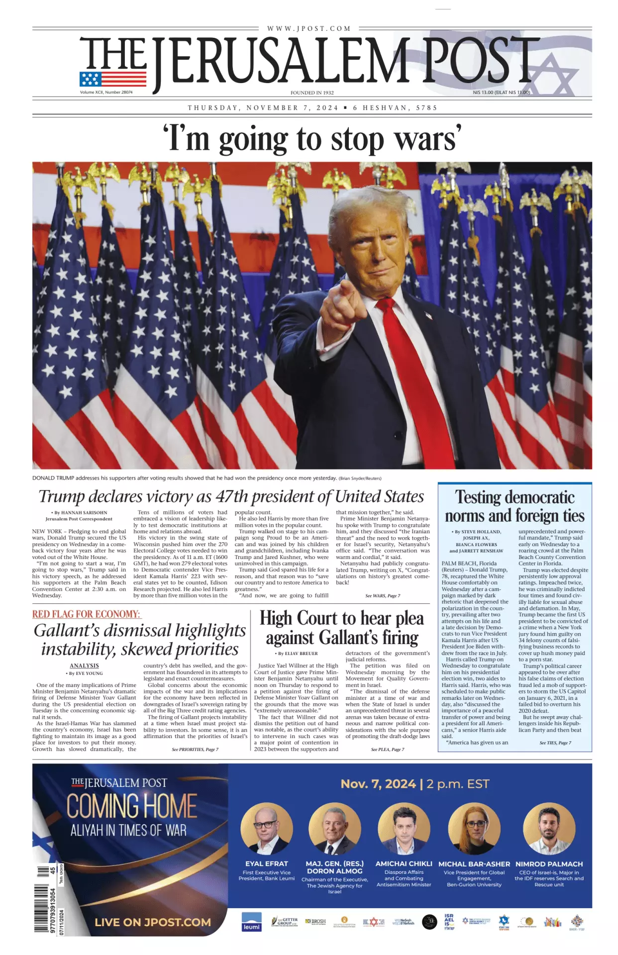 Prima-pagina-the jerusalem post-edizione-di-oggi-07-11-2024